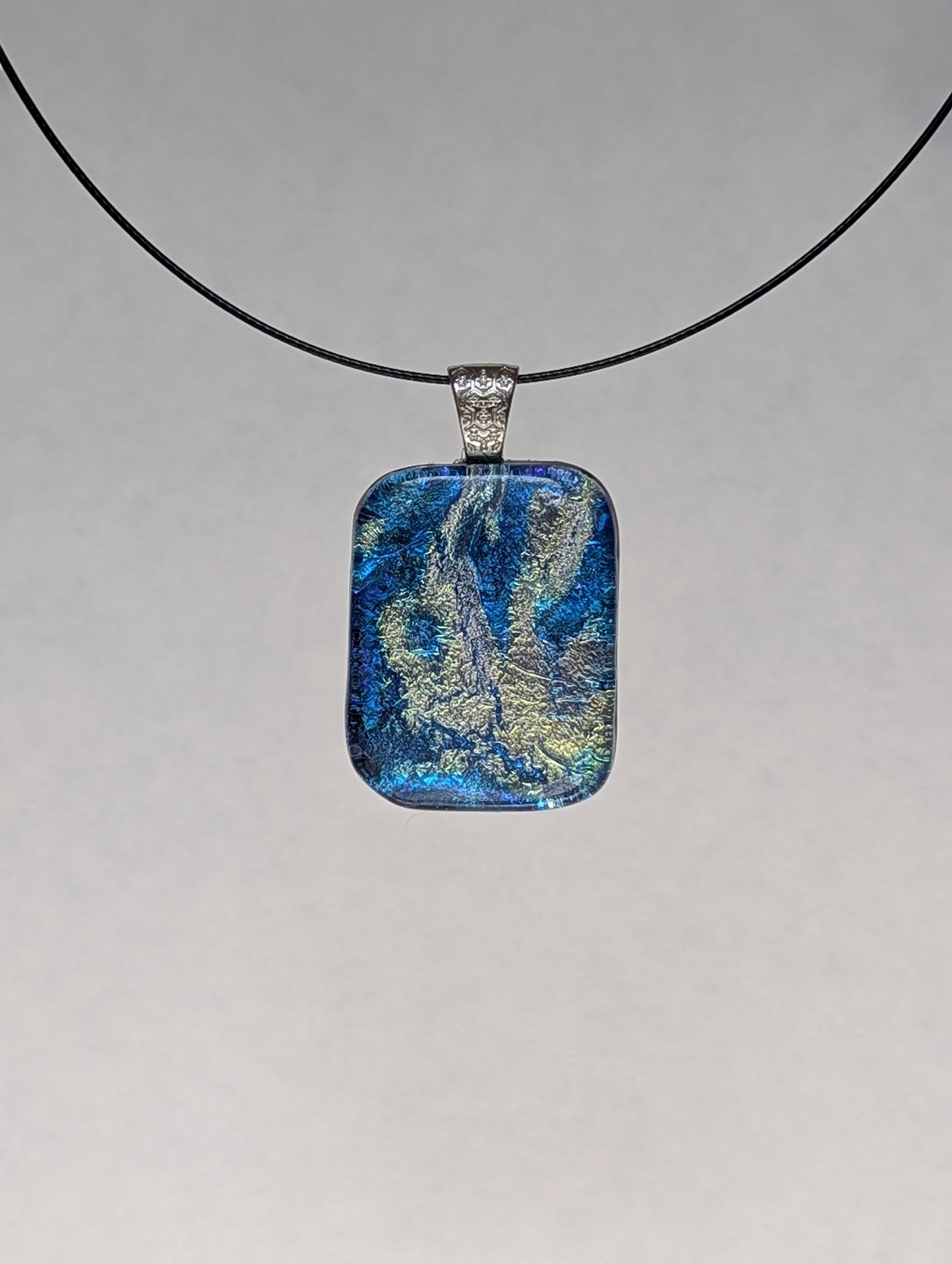 Blue Iridescent Fused Glass Pendant