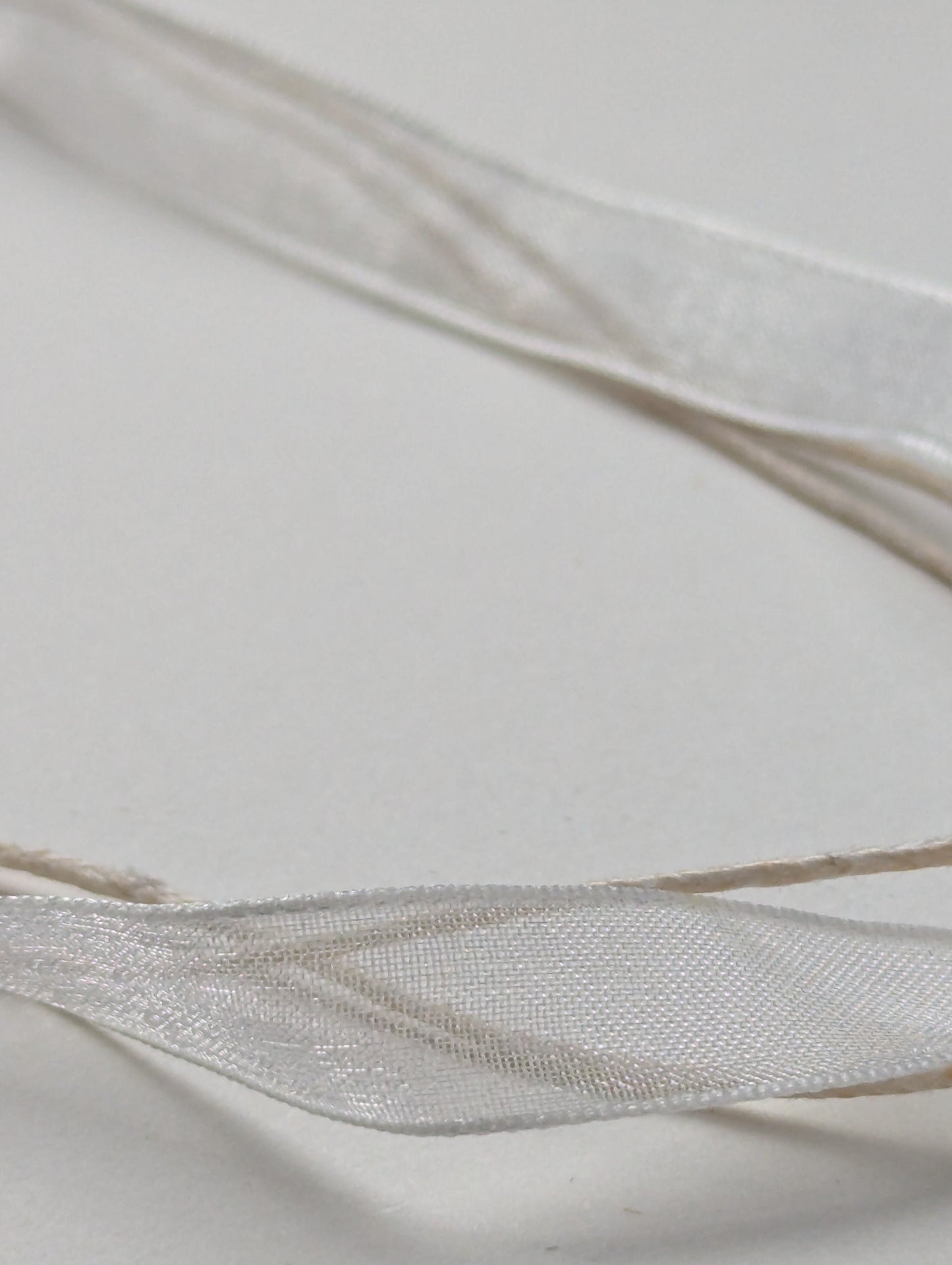 white cotton cord organza ribbon necklace close up